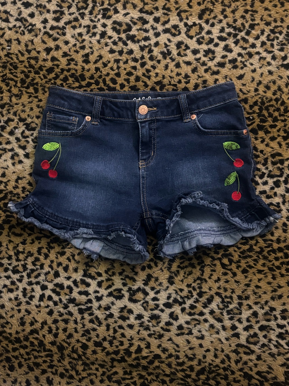 youth size large cherry jean shorts